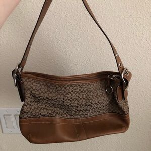 Fabric and leather brown coach purse
